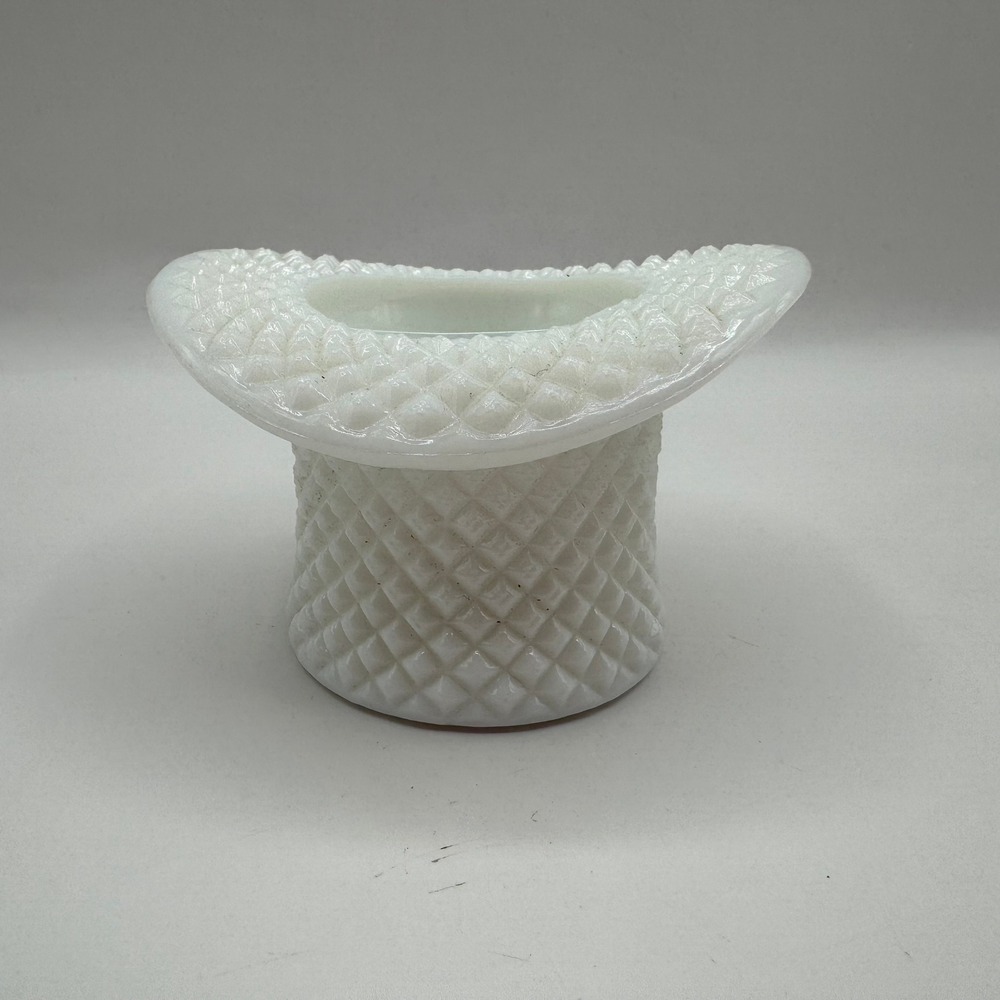 Westmoreland Top Hat Decor White Milk Glass Diamond Point Hobnail Vintage